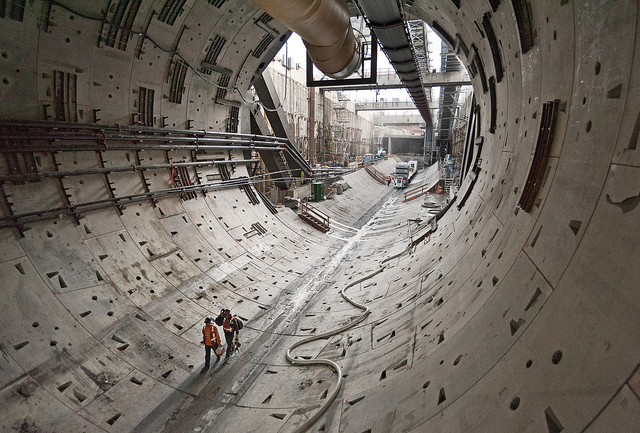 caption: The guts of Bertha, the tunnel boring machine.