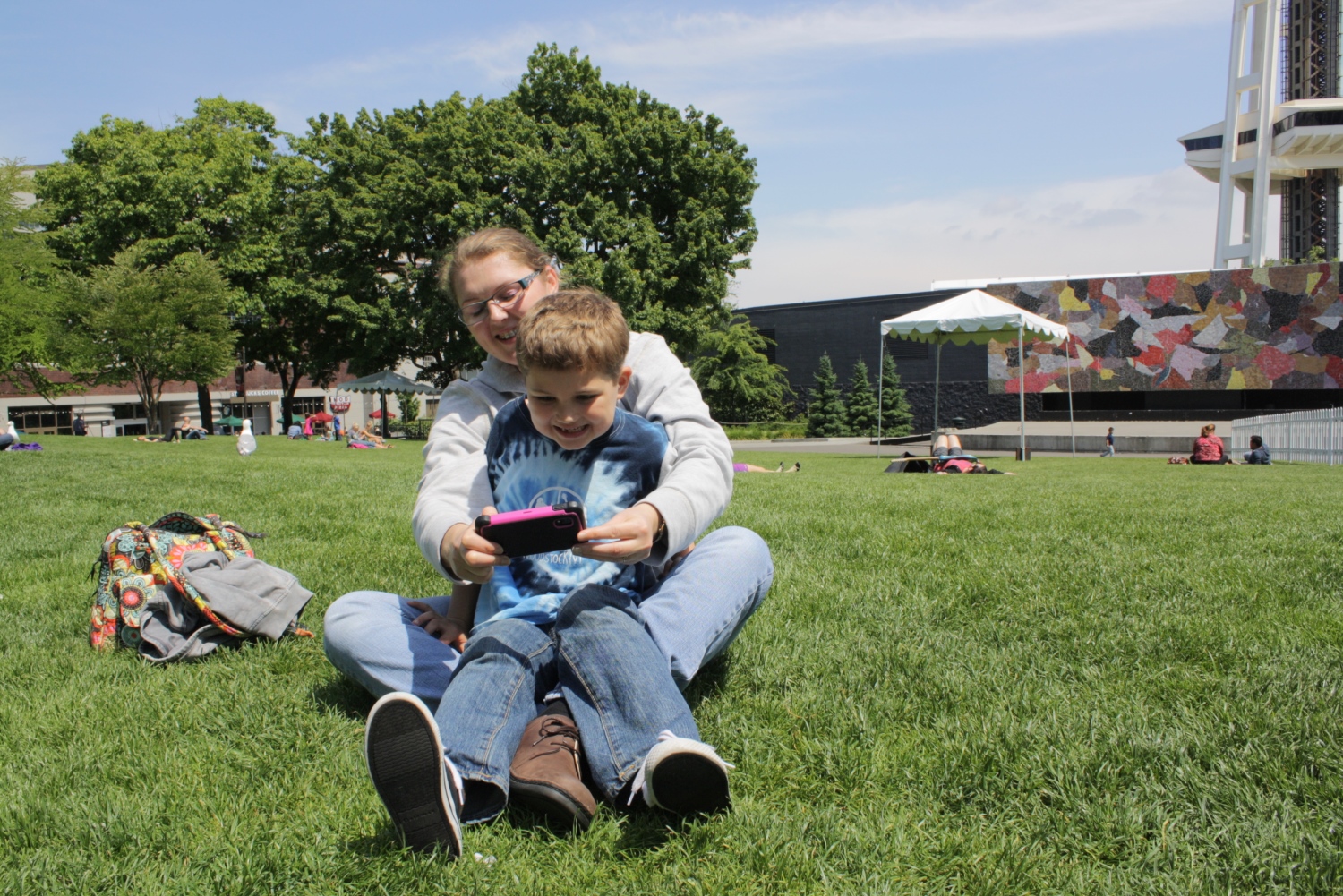 caption: Viola and Adrian Bongiorno took selfies beneath the space needle and ate lots of yummy snacks on the day of the teacher walkout.