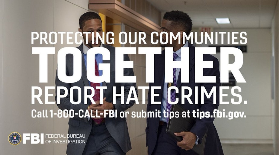 caption: Report Hate Crimes flyer