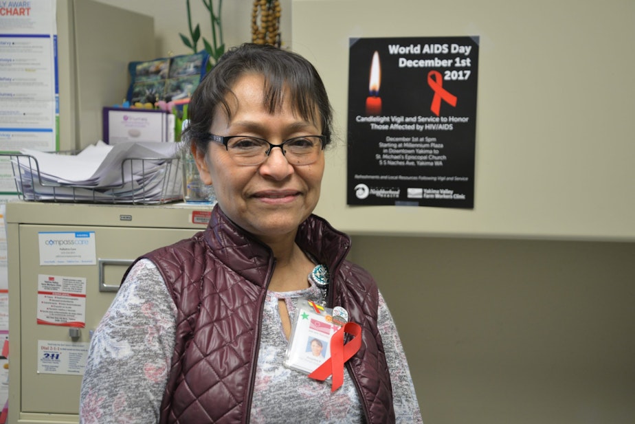 caption: Angeles Pulido has been a nurse for 18 years, inspired to get trained and work with HIV/AIDS patients in Yakima after reading a Time magazine article. CREDIT: ESMY JIMENEZ/NWPB