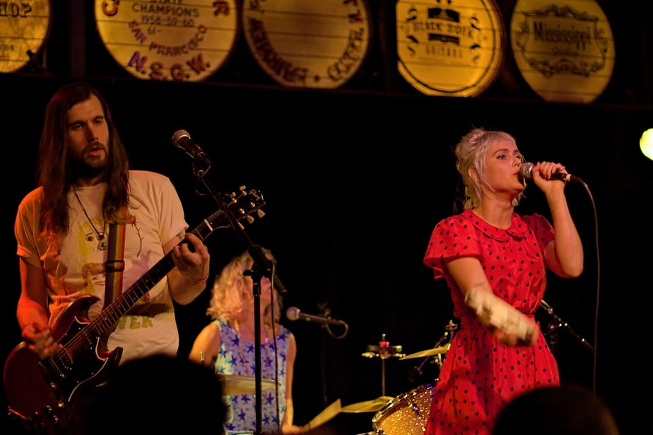 caption: Seattle band Tacocat performs at Mississippi Studios in Portland, Oregon on July 17, 2015.