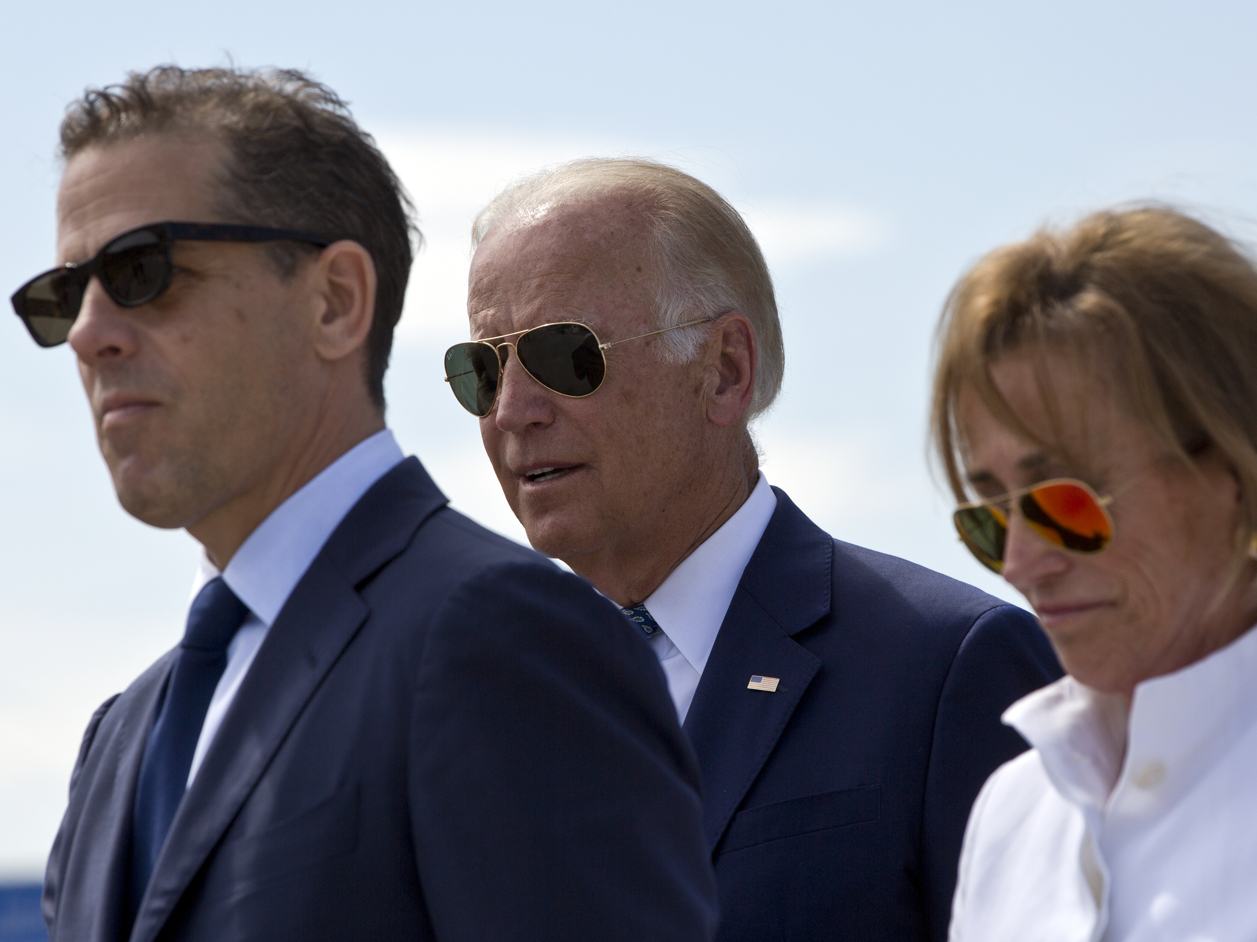 caption: Joe Biden, center, his son Hunter Biden and his sister Valerie Biden Owens in 2016. Hunter Biden is the subject of a new GOP report.