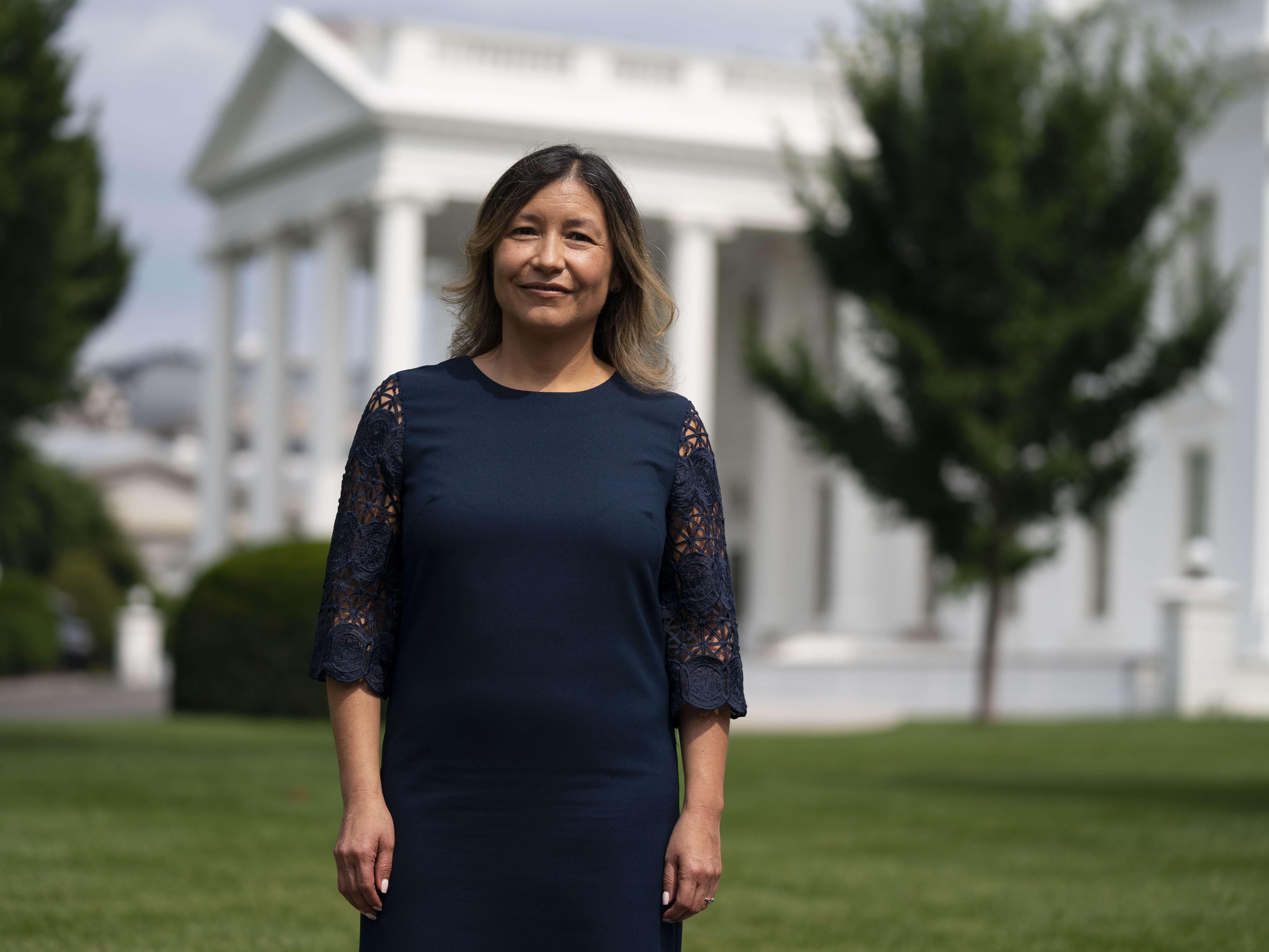 caption: Julie Chávez Rodríguez at the White House on Wednesday, June 9, 2021. Chávez Rodríguez is leaving her job as a senior adviser to run President Biden's reelection campaign.