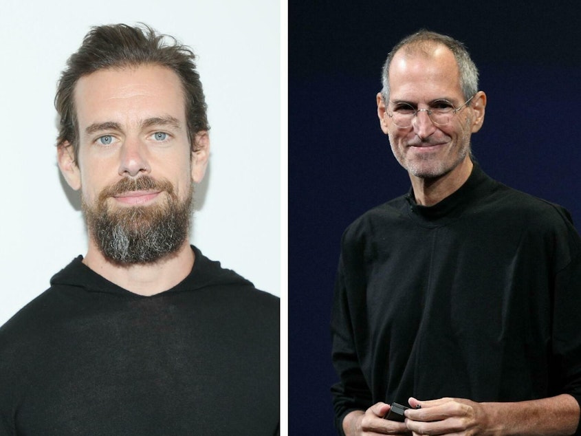 caption: Dell CEO Michael Dell (left) in 2013, former Twitter CEO Jack Dorsey in 2018 and former Apple CEO Steve Jobs in 2009.