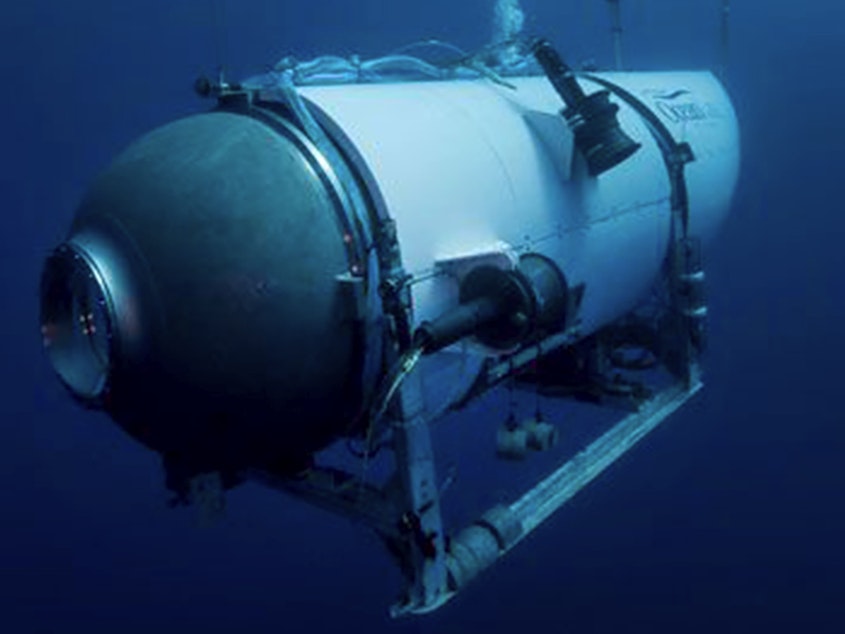 caption: This undated photo provided by OceanGate Expeditions in June 2021 shows the company's Titan submersible.