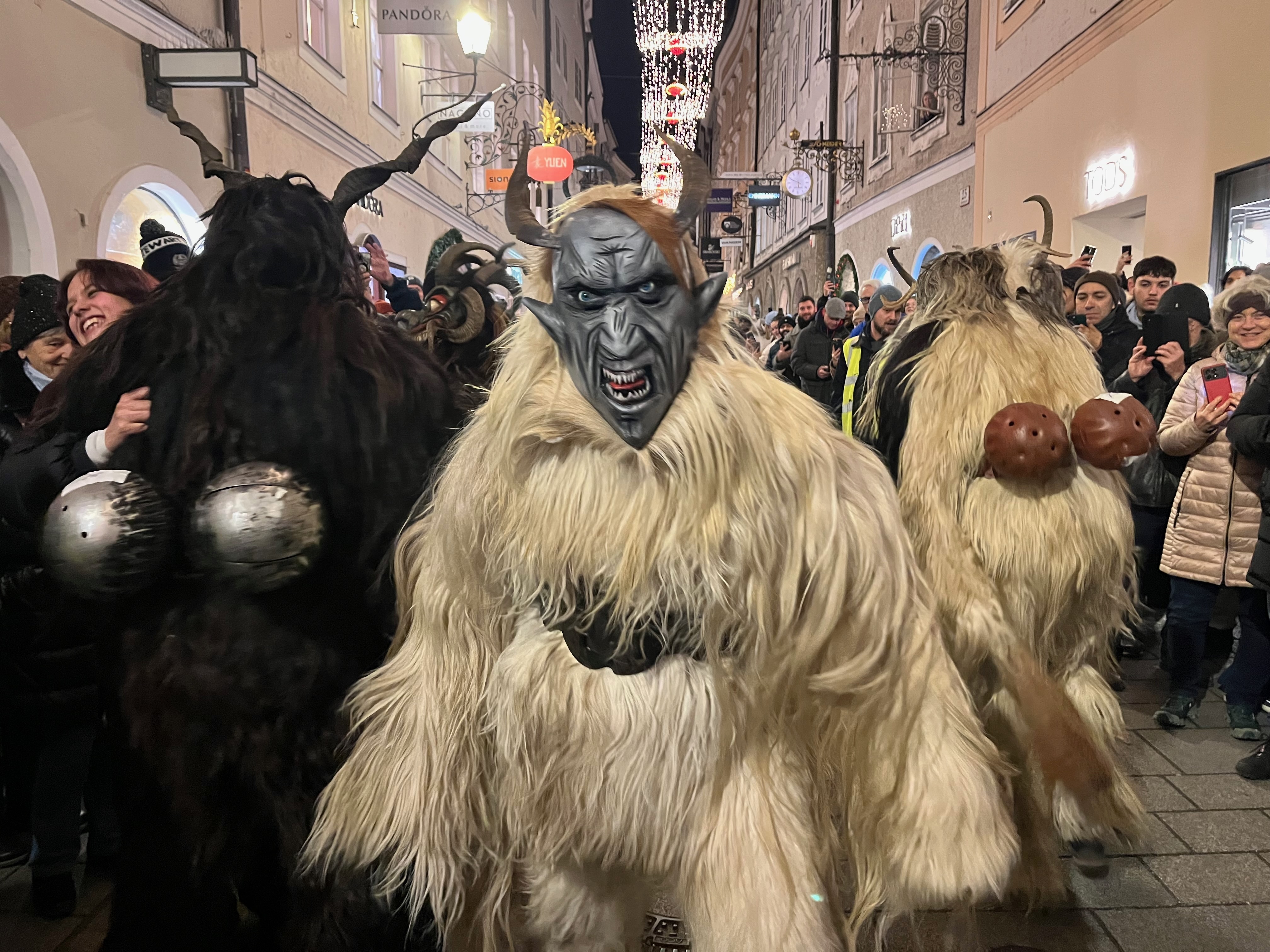 caption: Krampuses take part in the annual <em>Krampuslauf</em> or "Krampus Run" on the evening of the Feast of St. Nicholas in the Austrian city of Salzburg. The tradition is centuries-old in the eastern parts of the European Alps.