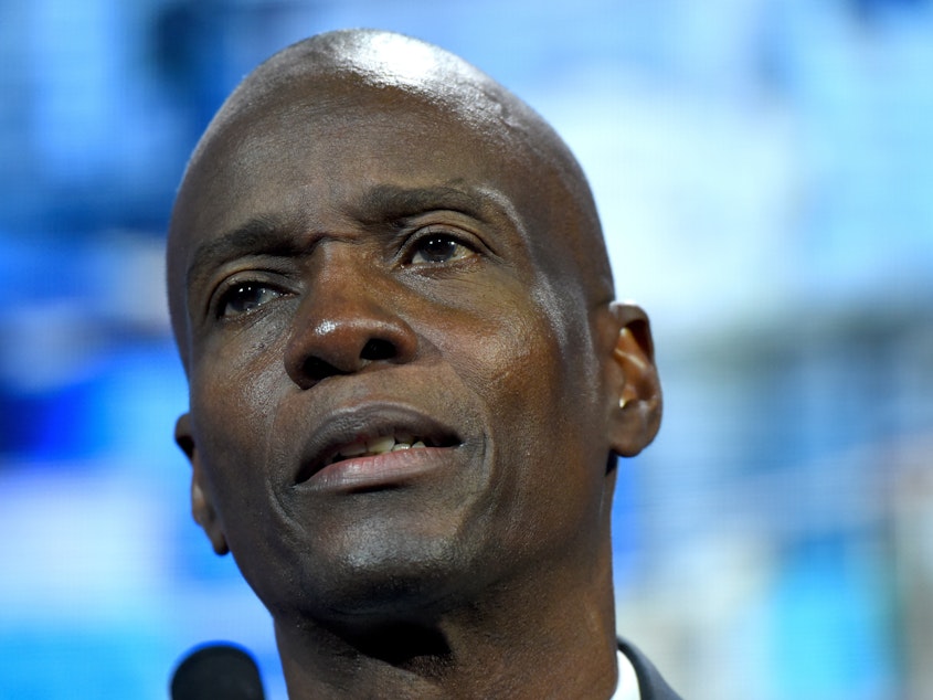 caption: Haitian President Jovenel Moïse, shown here in 2018, was assassinated at his home on Wednesday, the country's prime minister reported.