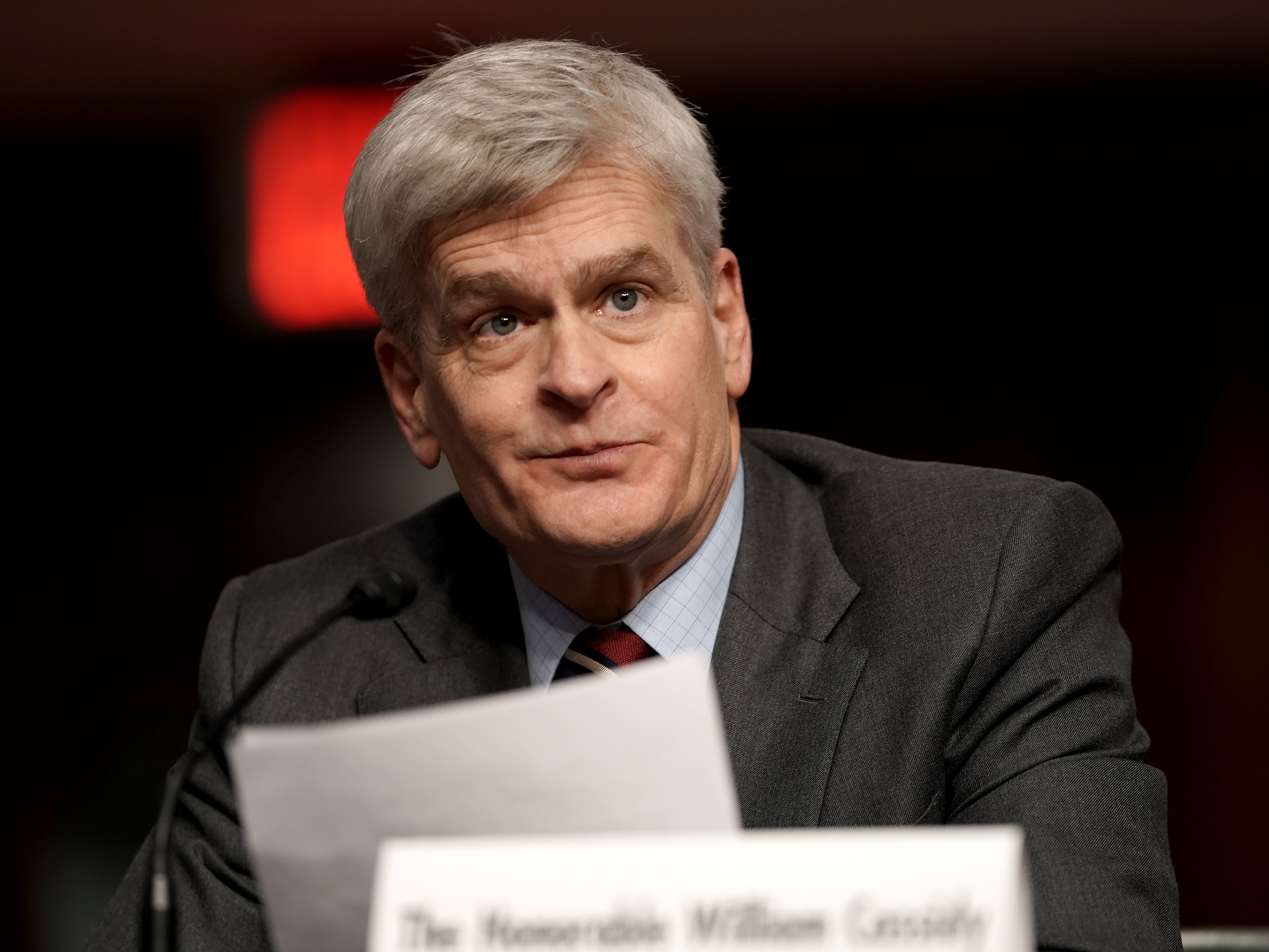 caption: Sen. Bill Cassidy (R-LA) on Tuesday voted to move forward with the Senate impeachment hearing.