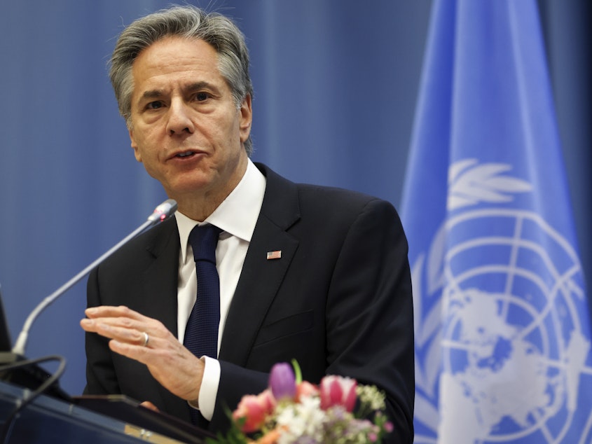 caption: U.S. Secretary of State Anthony Blinken speaks Friday at the 67th Session of the U.N. Commission on Narcotic Drugs in Vienna, Austria.