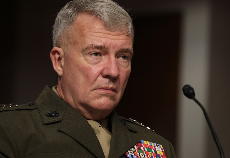 caption: Commander of U.S. Central Command Gen. Kenneth McKenzie testifies during a hearing before Senate Armed Services Committee in September, 2021. The committee held the hearing "to receive testimony on the conclusion of military operations in Afghanistan and plans for future counterterrorism operations."