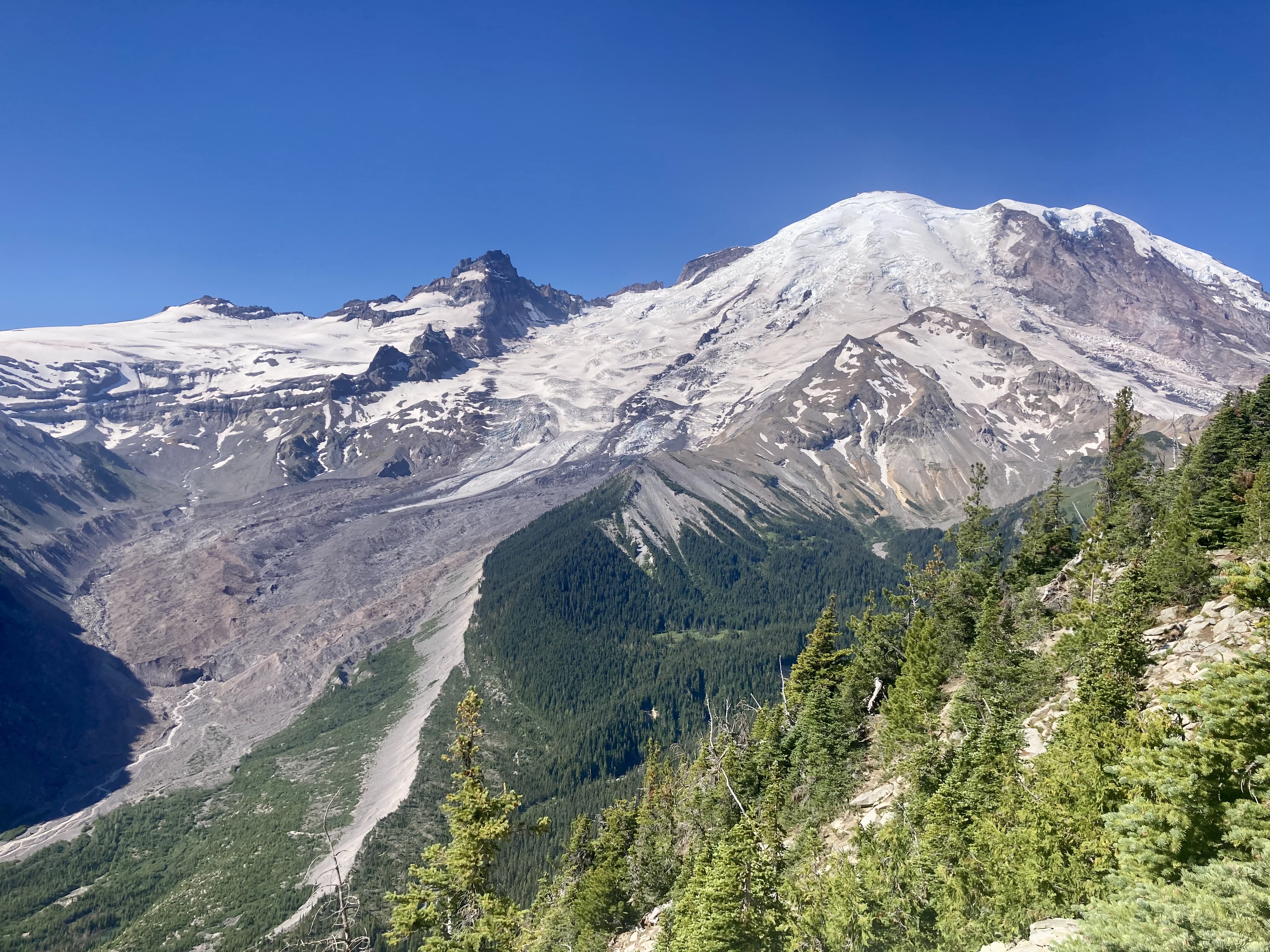 caption: The view of Mount Rainier from the Burroughs Mountain Loop trail on July 15, 2023.