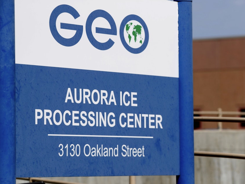 caption: The Aurora ICE Processing Center in Colorado currently holds more than 600 immigrant detainees on behalf of the federal government. The facility is operated by GEO Group, a for-profit government contractor.