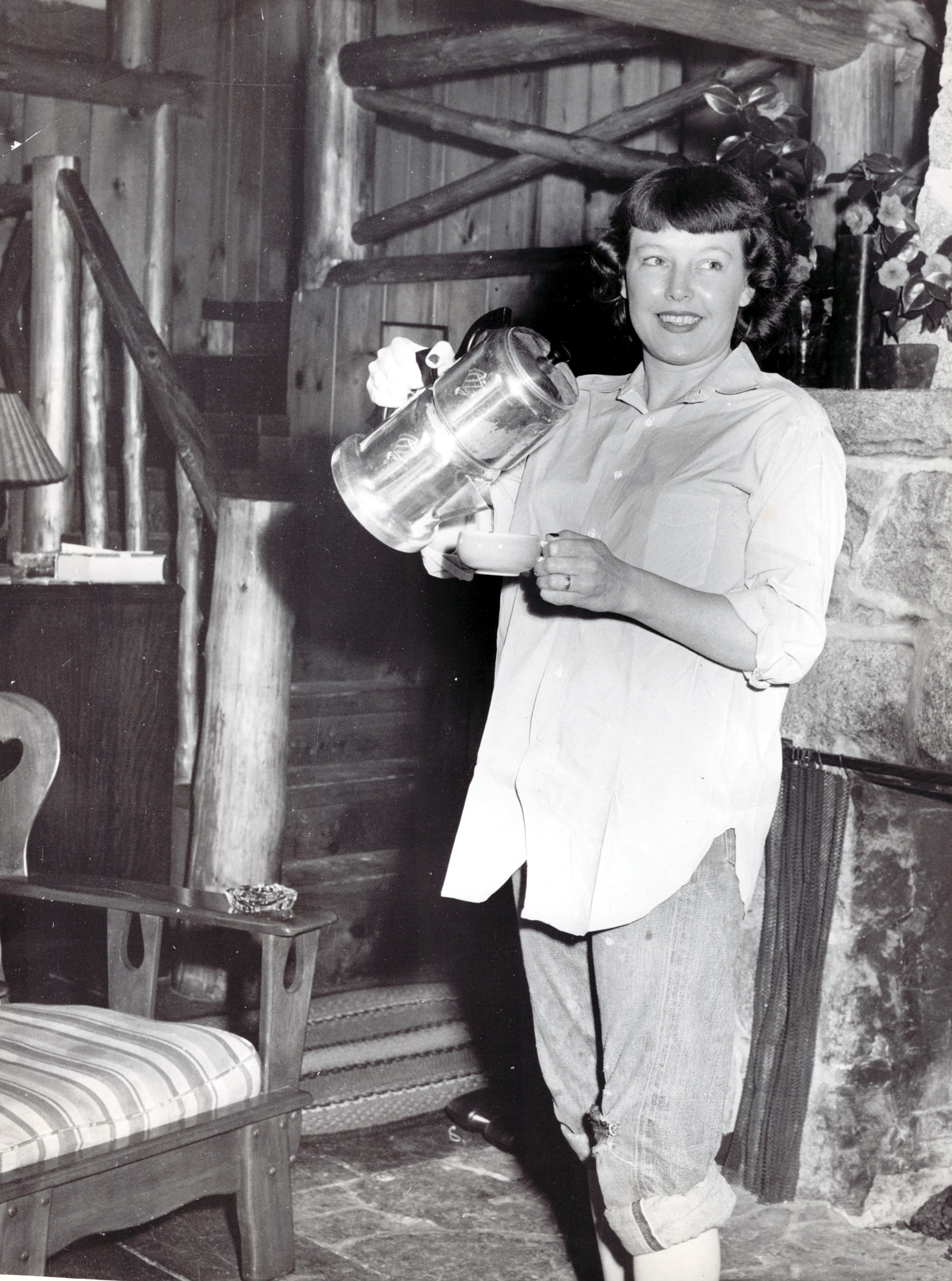 caption: Betty MacDonald at home on Vashon Island circa 1948