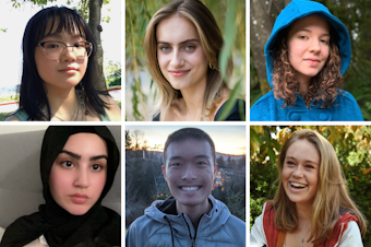 caption: 2023 RadioActive award winners. Top row from left: Alayna Ly, Lily Turner, and Simone "Frankie" St. Pierre Nelson. Bottom row: Rahmah Abdulazeez, Colin Yuen, and Morgen White.