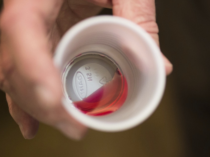 caption: A liquid dose of methadone at the clinic in Rossville, Ga. The medication is only available at designated opioid treatment centers and that won't change. But more clinicians will be able to prescribe it.