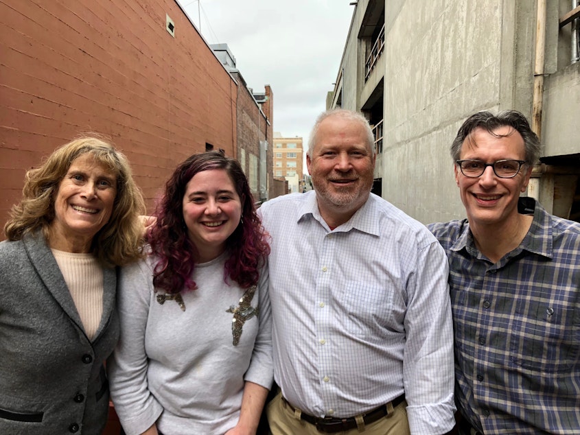 caption: Joni Balter, Rachel Lerman, Mike McGinn and Bill Radke at KUOW.