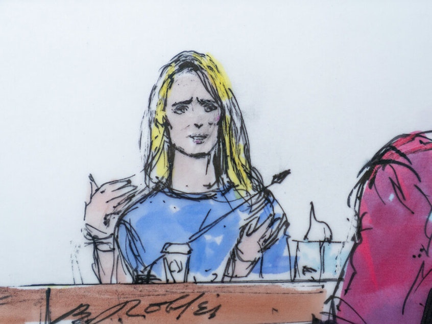 caption: In this courtroom artist sketch, Jennifer Siebel Newsom, a documentary filmmaker and the wife of California Gov. Gavin Newsom, takes the stand Monday at the trial of Harvey Weinstein in Los Angeles.