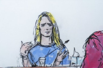 caption: In this courtroom artist sketch, Jennifer Siebel Newsom, a documentary filmmaker and the wife of California Gov. Gavin Newsom, takes the stand Monday at the trial of Harvey Weinstein in Los Angeles.