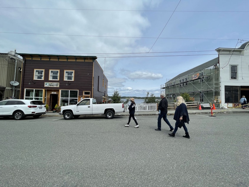 caption: Tourists on Front Street in Coupeville