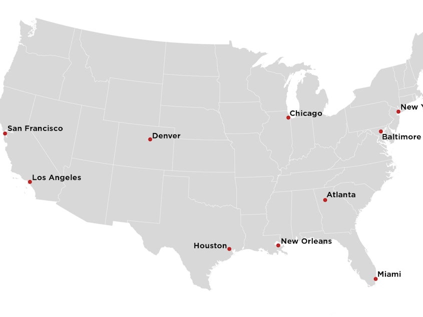 Map showing 10 cities where ICE plans to conduct raids Sunday July 14.