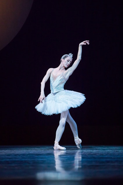 caption: Pacific Northwest Ballet principal dancer Sarah Orza in the lead role in the 2018 production of Swan Lake