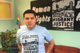 caption: Enrique Balcazar, a leader of a local group called Migrant Justice, faces deportation. He says records show his immigration status was flagged to ICE by a DMV worker in emails. ICE says it does not target political activists.CREDIT: John Dillon/VPR