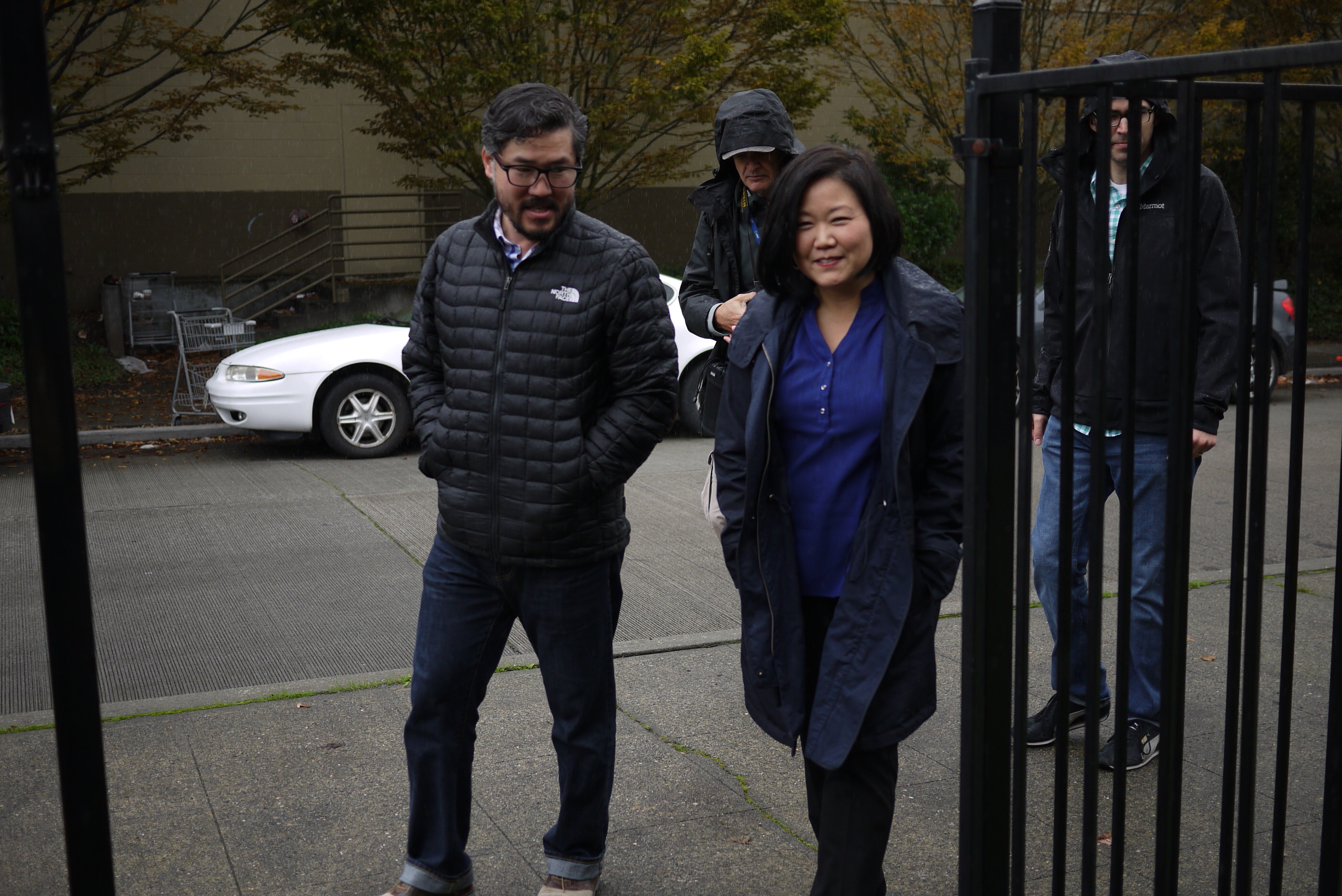 caption: Terri Chung, right, and pastor Eugene Cho of Quest Church spoke with reporters after services on Sunday. Chung's brother, Kenneth Bae, had been freed from North Korea the day before after two years of imprisonment.