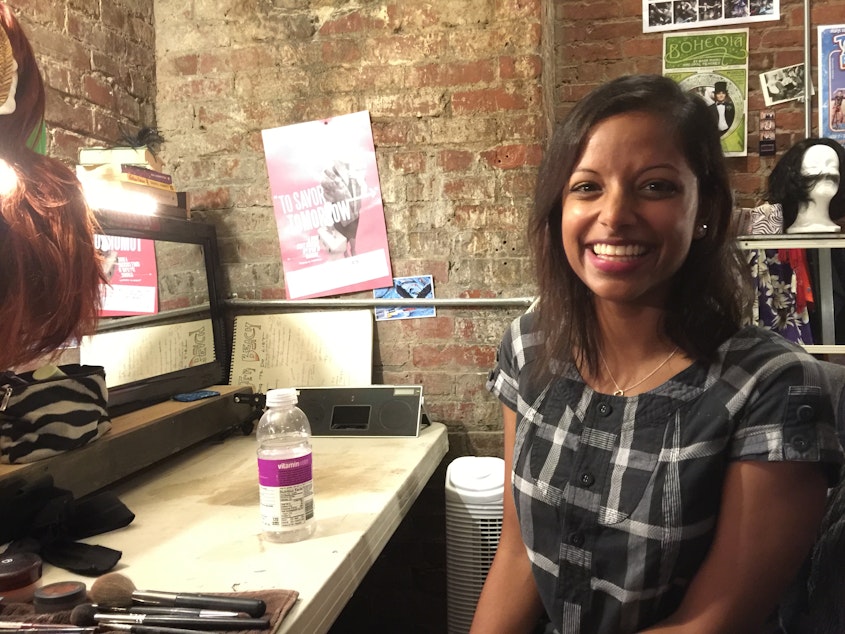 caption: Varsha Raghavan, backstage at Cafe Nordo in Seattle's Pioneer Square