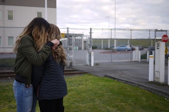 caption: Ruby and Brenda Amezquita outside the Northwest Detention Center in Tacoma. 