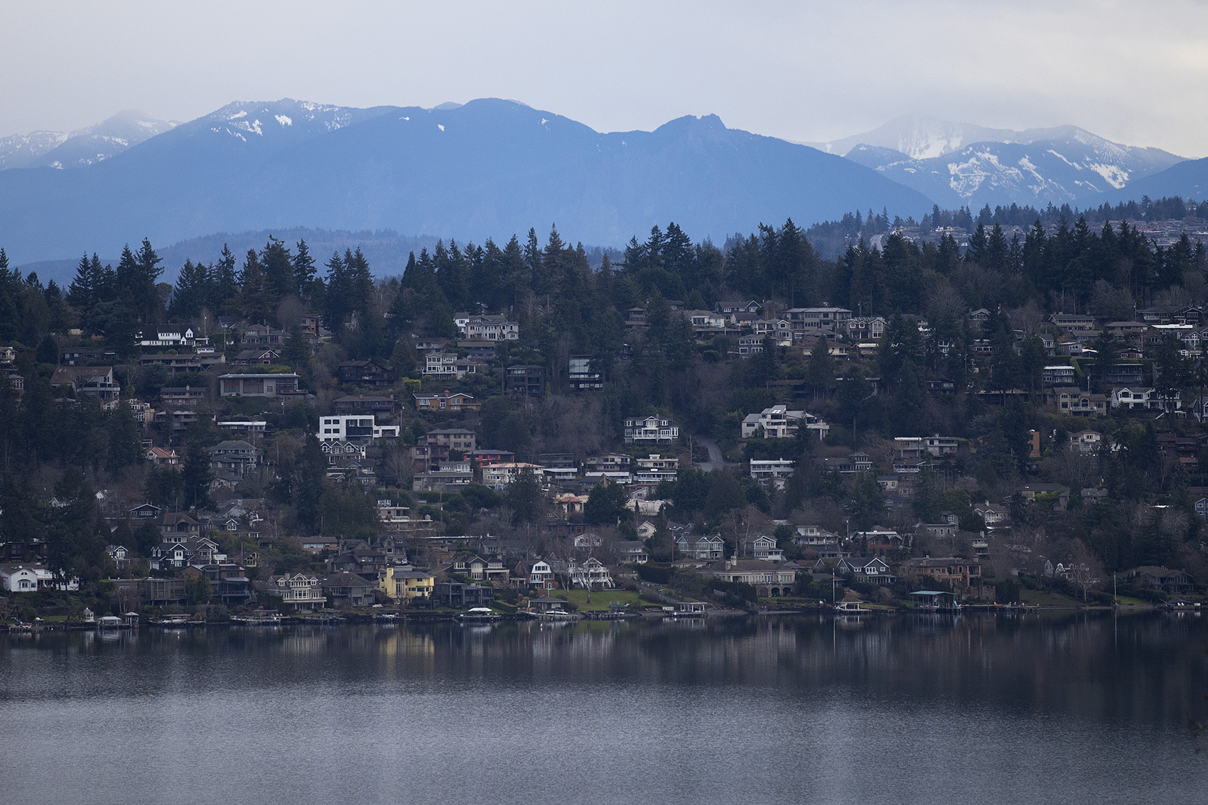 caption: Homes on Mercer Island are shown on Thursday, January 17, 2019, in Seattle.