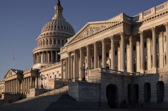 caption: The Senate side of the Capitol is seen on the morning after the House of Representatives voted to impeach President Trump for abuse of power and obstruction of Congress on Dec. 19, 2019.