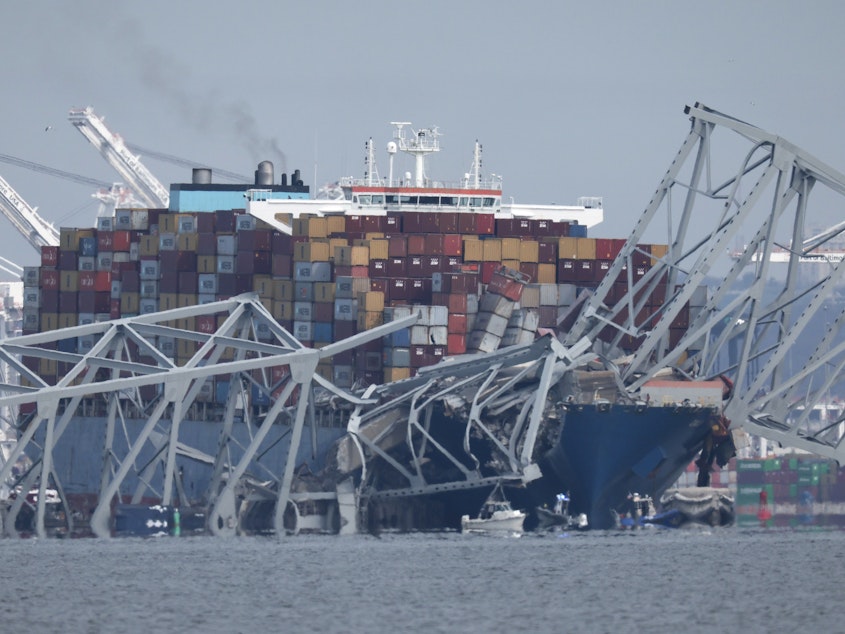 caption: The container ship Dali after it ran into and collapsed the Francis Scott Key Bridge on Tuesday in Baltimore.