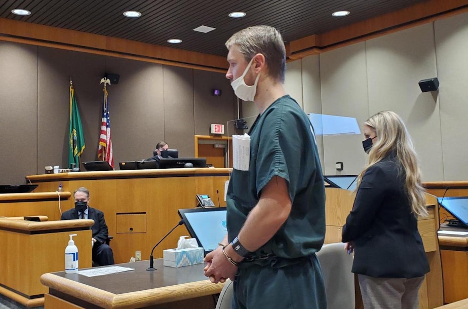 caption: At a Benton County Superior Court preliminary hearing, Aaron Kelly waived his right to a speedy trial, asking the court to delay his arraignment for 15 days.