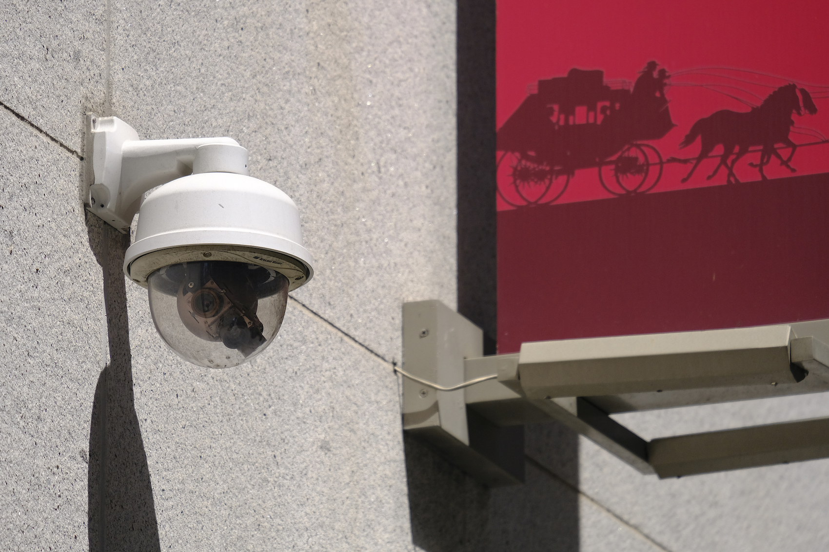 caption: In this photo taken Tuesday, May 7, 2019, is a security camera in the Financial District of San Francisco. (Eric Risberg/AP)