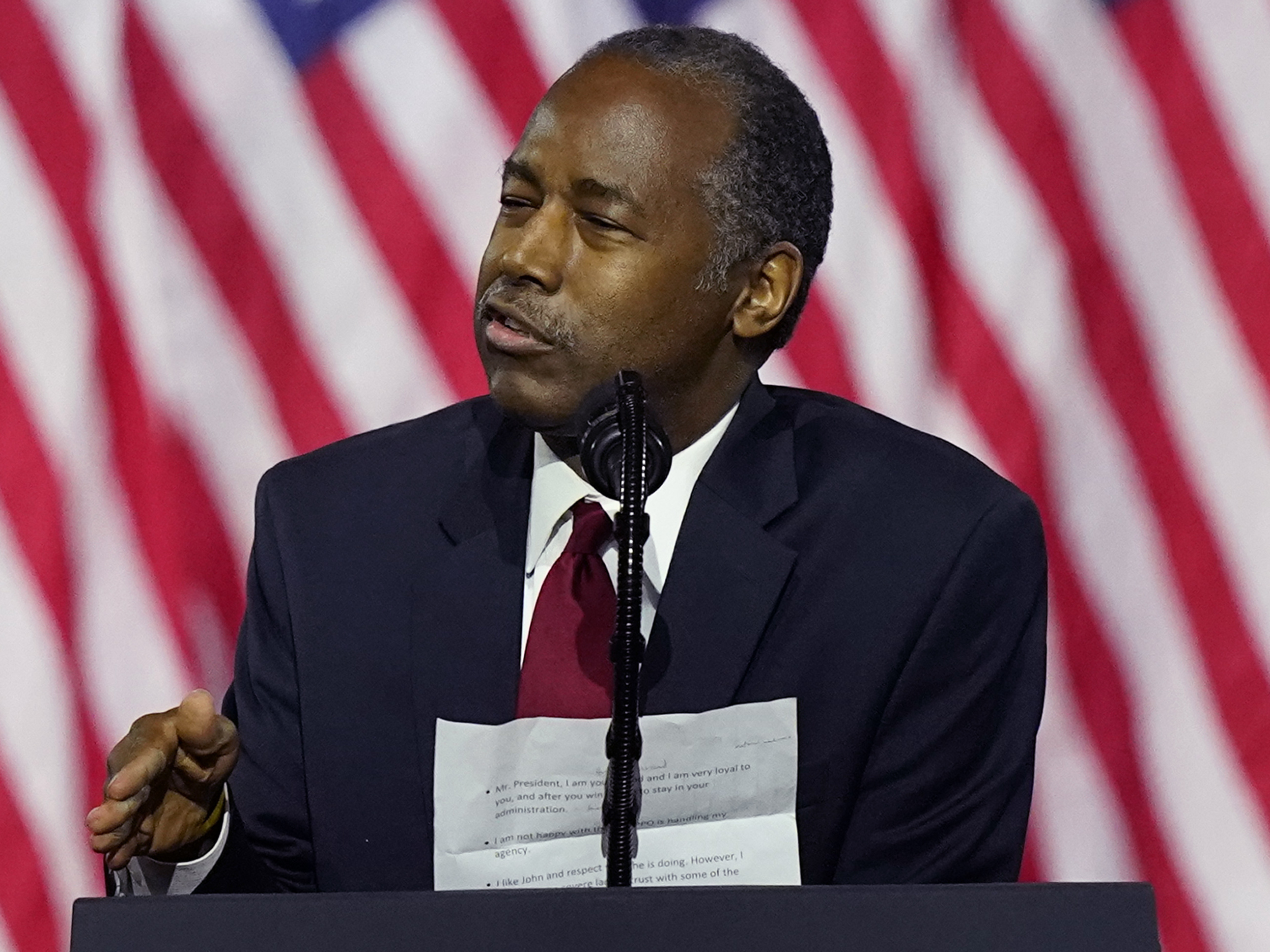 caption: Housing and Urban Development Secretary Ben Carson speaks in September in Atlanta. Carson is the latest Trump administration official to test positive for the coronavirus.