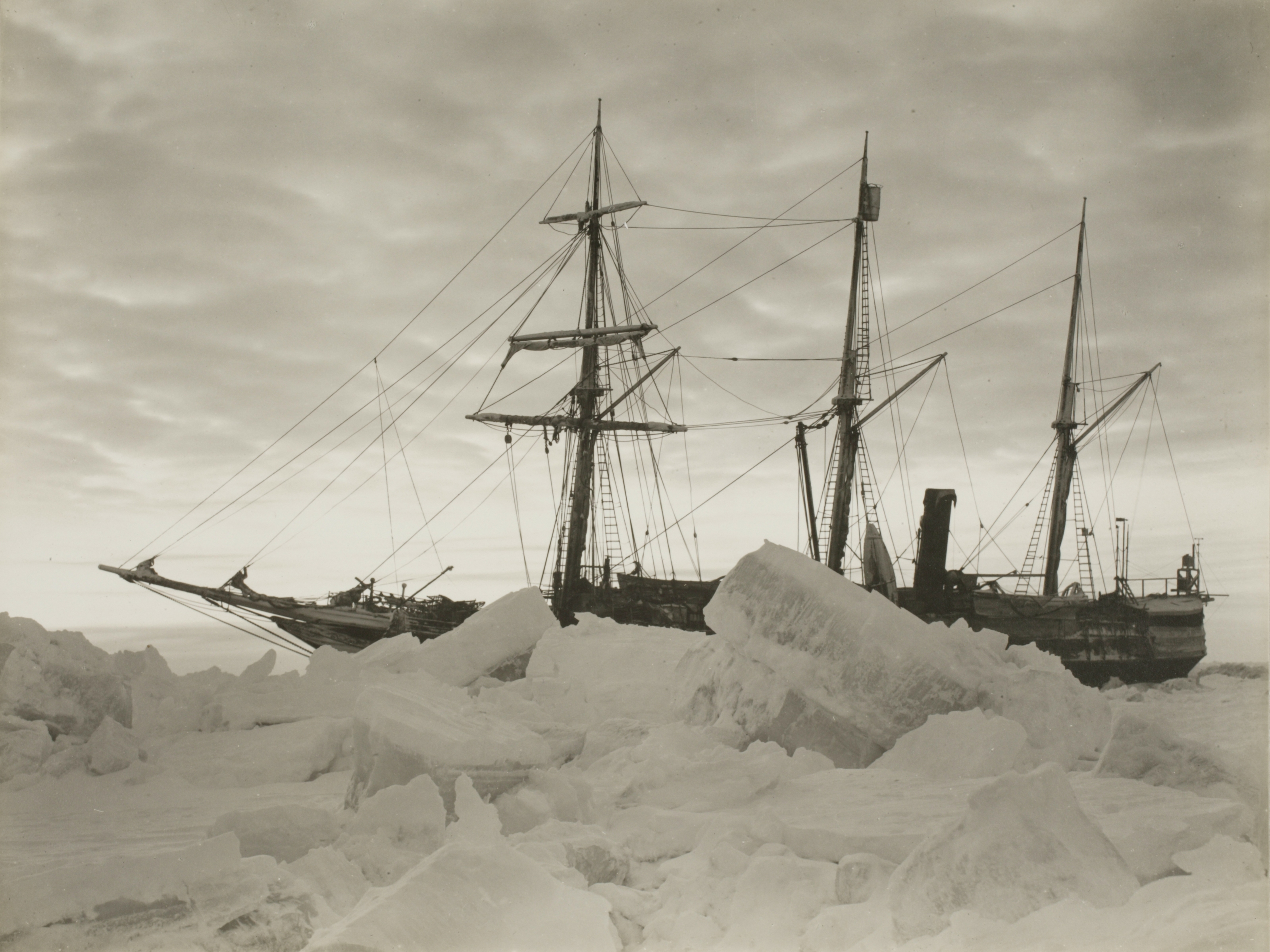 caption: Endurance is shown in the winter of 1915. The ship became stuck in ice and eventually sank. A new paper says it wasn't as well-built as previously believed.