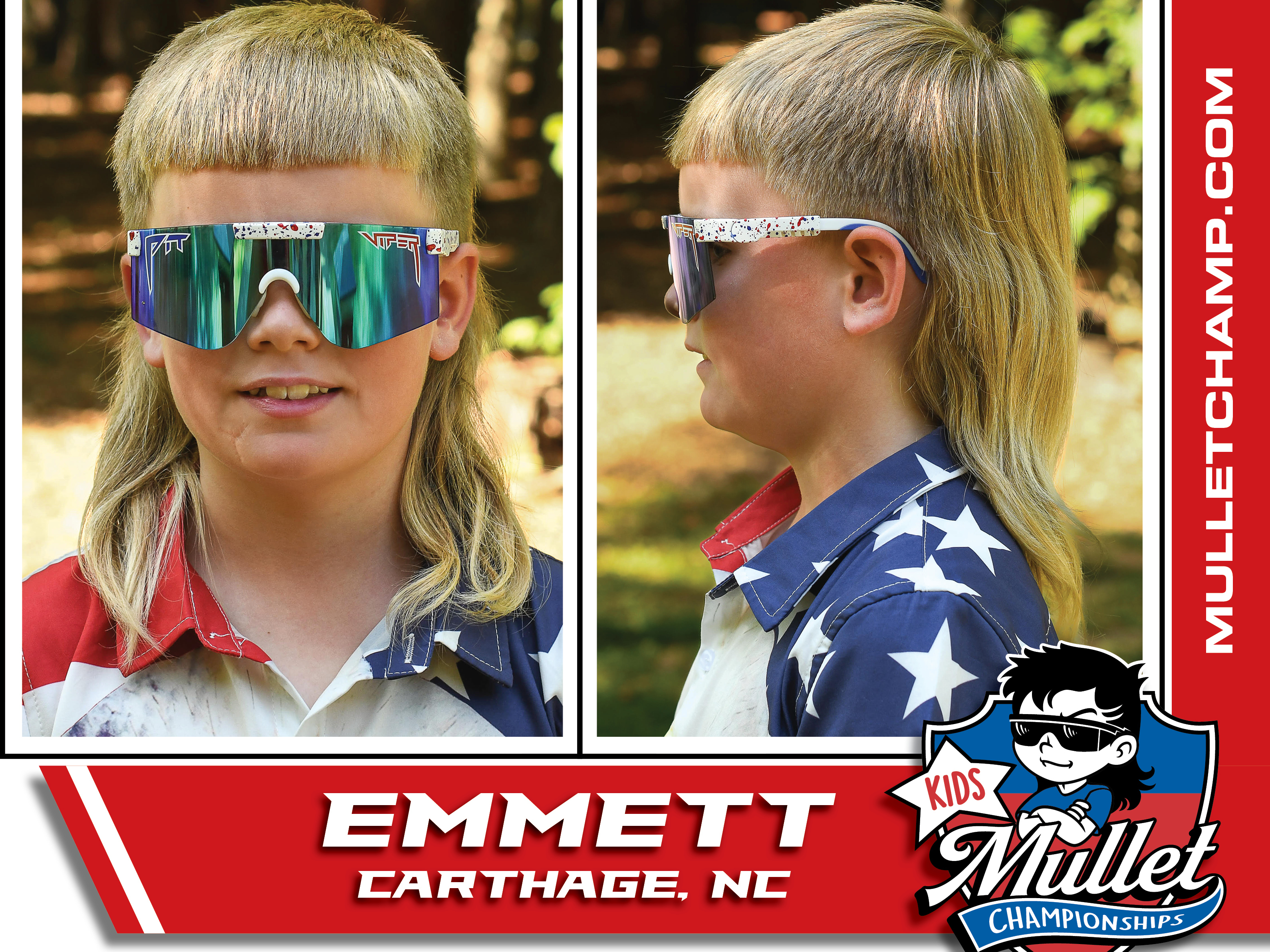 caption: Emmett, from Carthage, N.C., made it into the finals of the kids' division sporting this blunt, baby-fringe haircut.