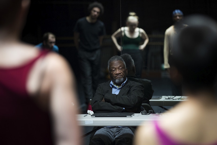 caption: Dancers listen to Donald Byrd during rehearsal on Monday, September 17, 2018, at Spectrum Dance Theater in Seattle. 