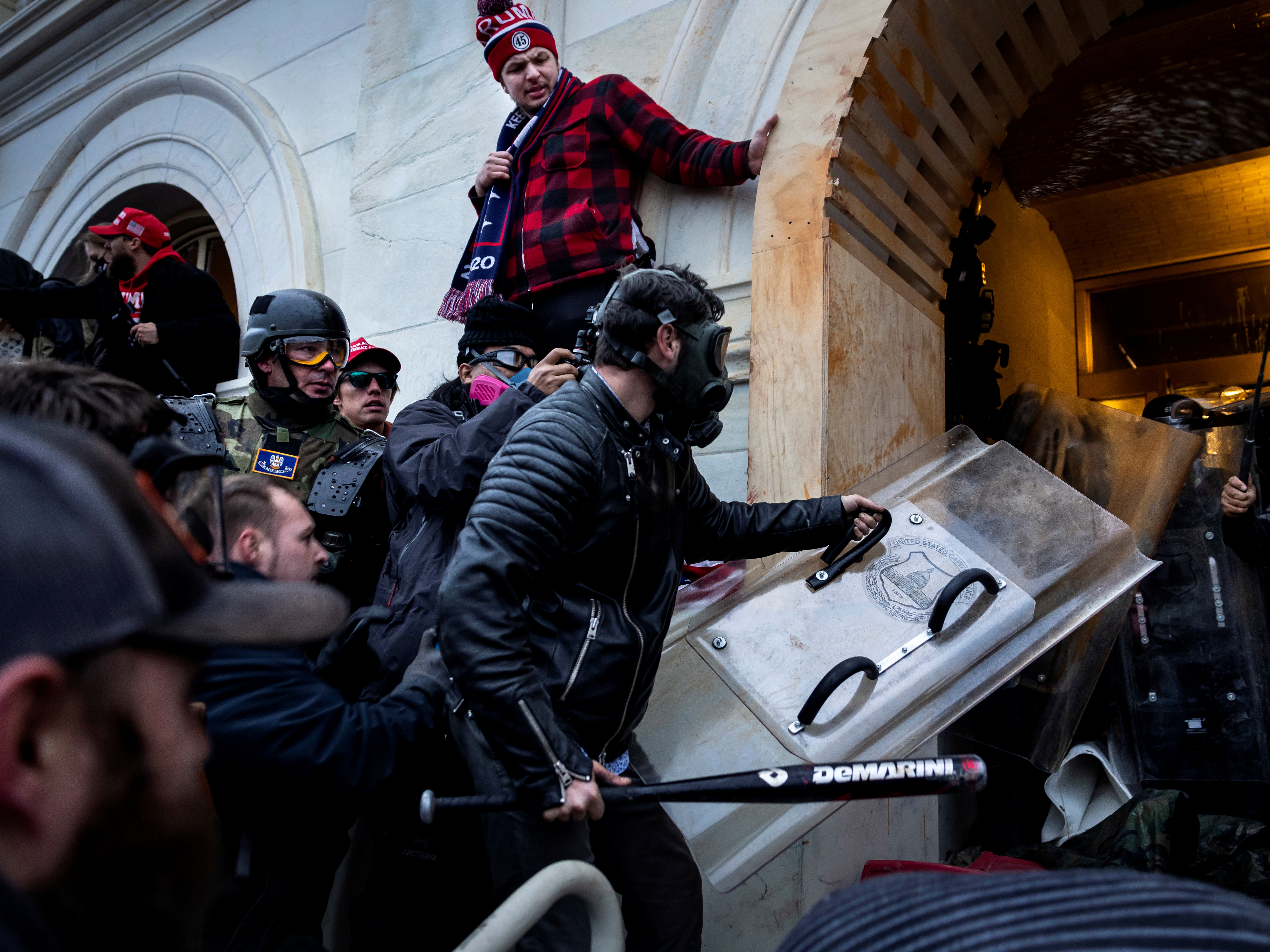 caption: Trump supporters clash with police and security forces as people try to storm the U.S. Capitol on Jan. 6, 2021 in Washington, D.C.