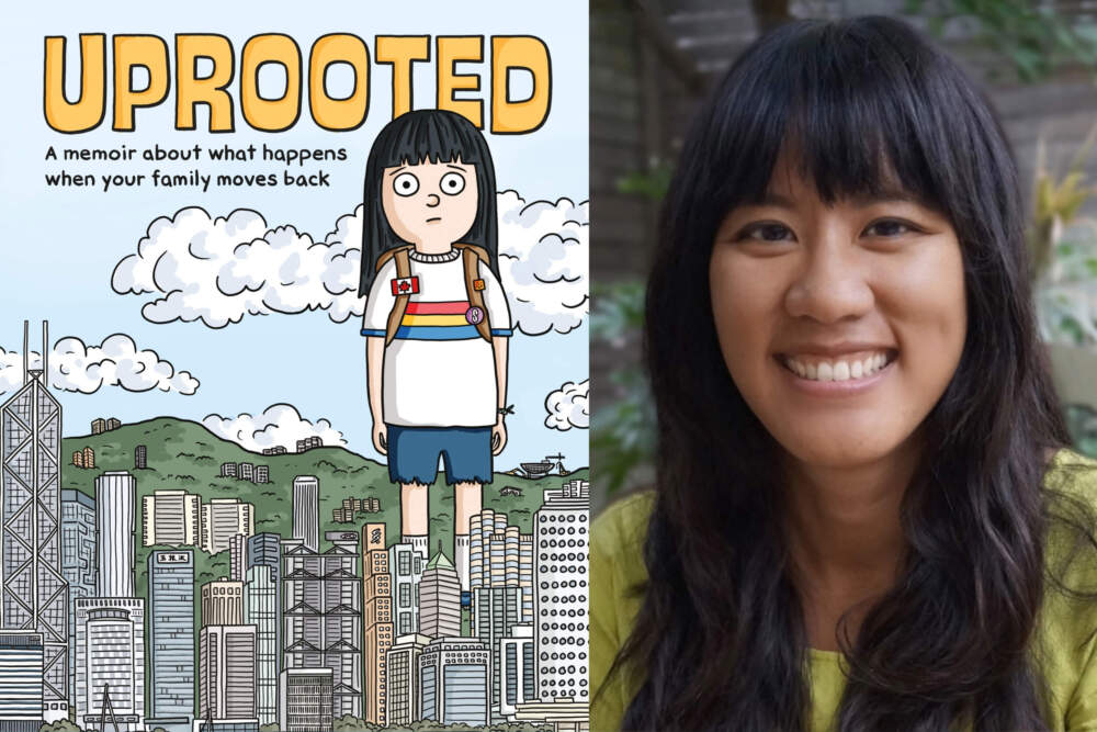 caption: The cover of "Uprooted" beside author Ruth Chan. (Courtesy of Jason J. Chan)