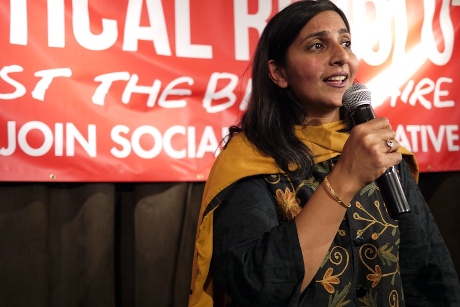 caption: City Councilmember Kshama Sawant sponsored an ordinance to cap move-in fees for Seattle renters.