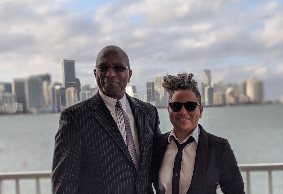 caption: Mellina White and her father Melvin White pose for a photo at a wedding on Feb. 9, 2020 in Miami, Florida. 

From Mellina: "This week my dad fixed two bathroom sinks, resowed his grass, played in the pool with his 6-year-old granddaughter and rocked his newborn granddaughter to sleep. 

But you know what else my dad did recently? He had the cops called on him for standing on the sidewalk. Literally. Waiting for someone to pick him up. This wasn't his first unnecessary interaction with law enforcement."