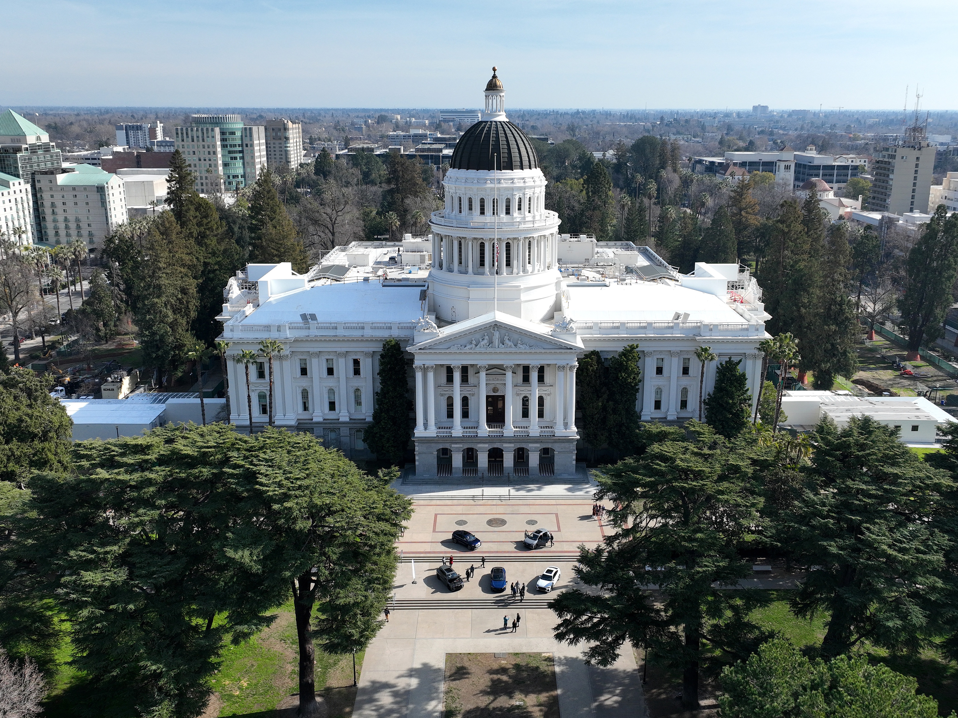 caption: An aerial view of the California State Capitol on Feb. 1, 2023, in Sacramento.