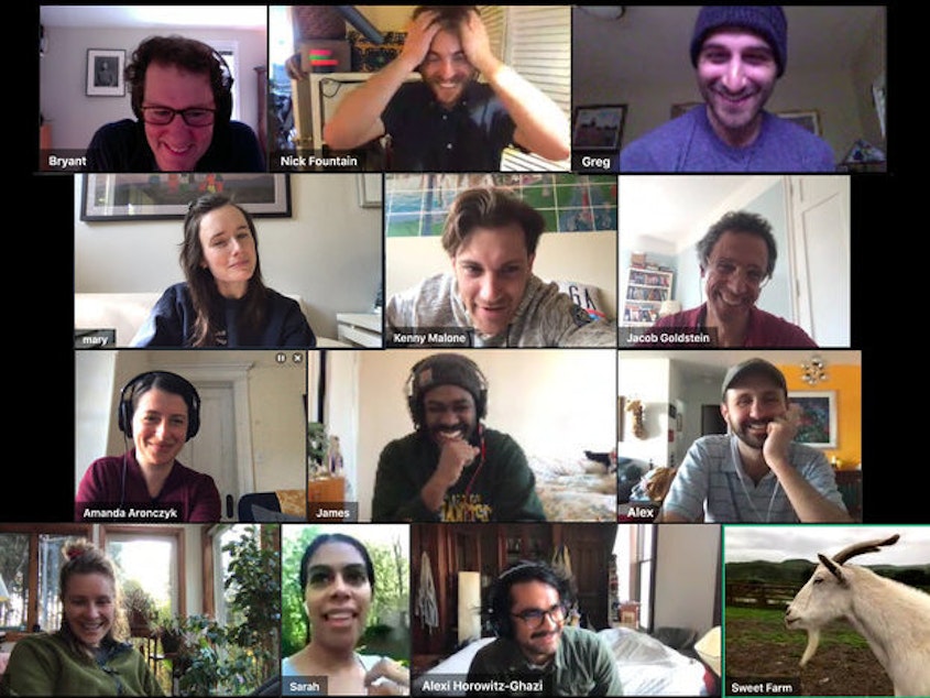 caption: <em>The Planet Money team on GoToMeeting with a goat (Listen to our recent episode, "<a href="https://www.npr.org/2020/04/24/844230915/episode-994-making-it-work">Making It Work</a>")</em>