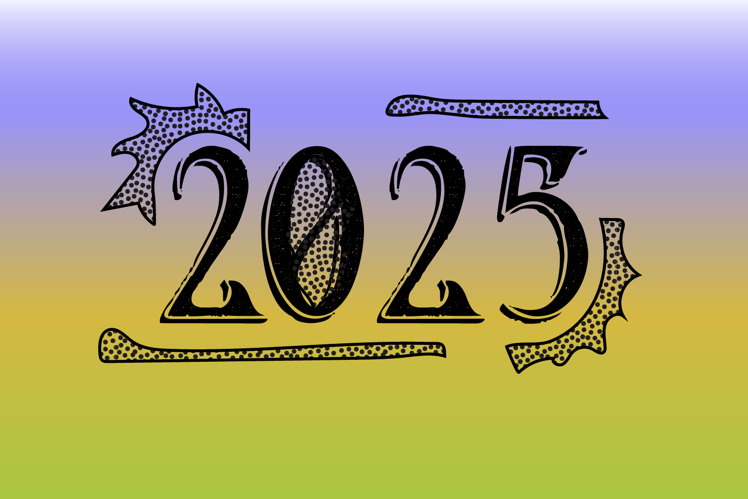 caption: Illustration of the year 2025 in black text against a purple and green gradient.