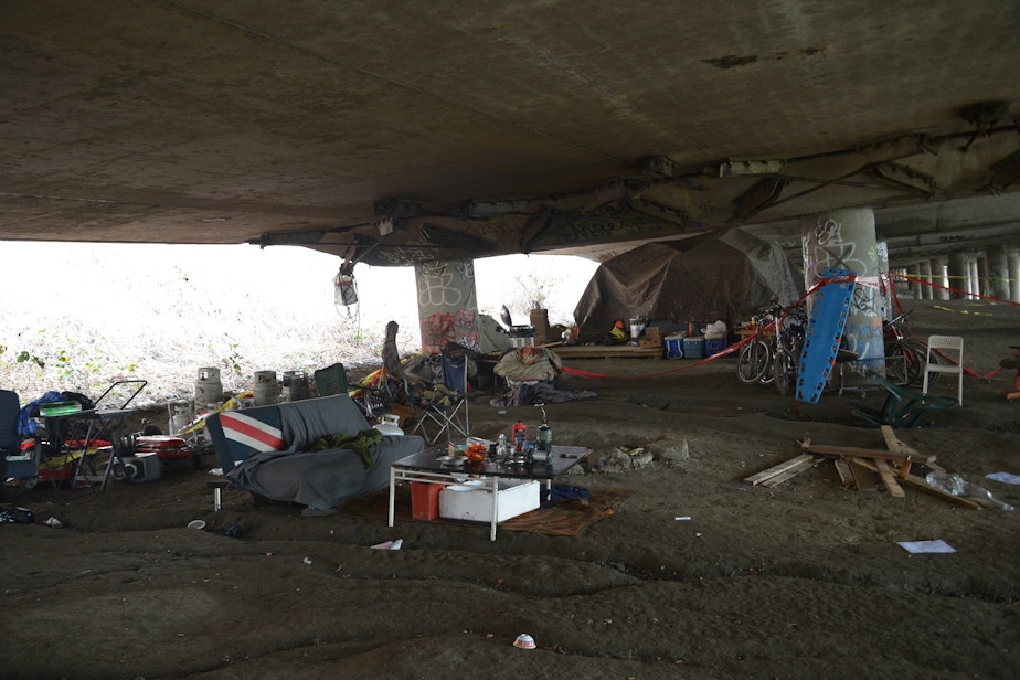 caption: Officially the East Duwamish Greenbelt, everyone calls this homeless encampment the Jungle.