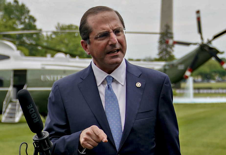 caption: In an apparent reference to China, Health and Human Services Secretary Alex Azar says a member state of the World Health Organization "made a mockery of their transparency obligations, with tremendous costs for the entire world." Azar is seen here last week.