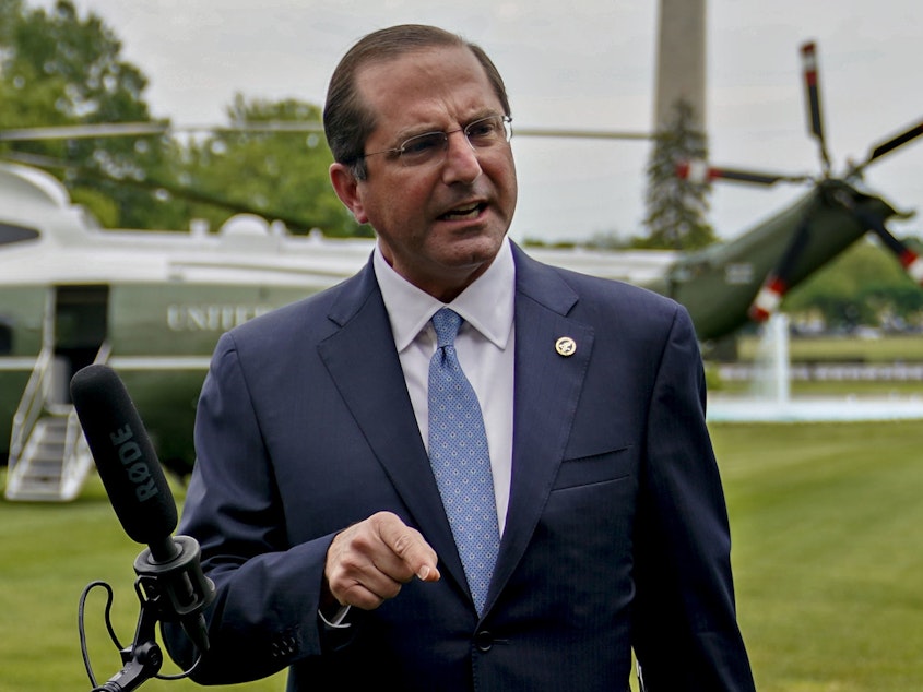 caption: In an apparent reference to China, Health and Human Services Secretary Alex Azar says a member state of the World Health Organization "made a mockery of their transparency obligations, with tremendous costs for the entire world." Azar is seen here last week.