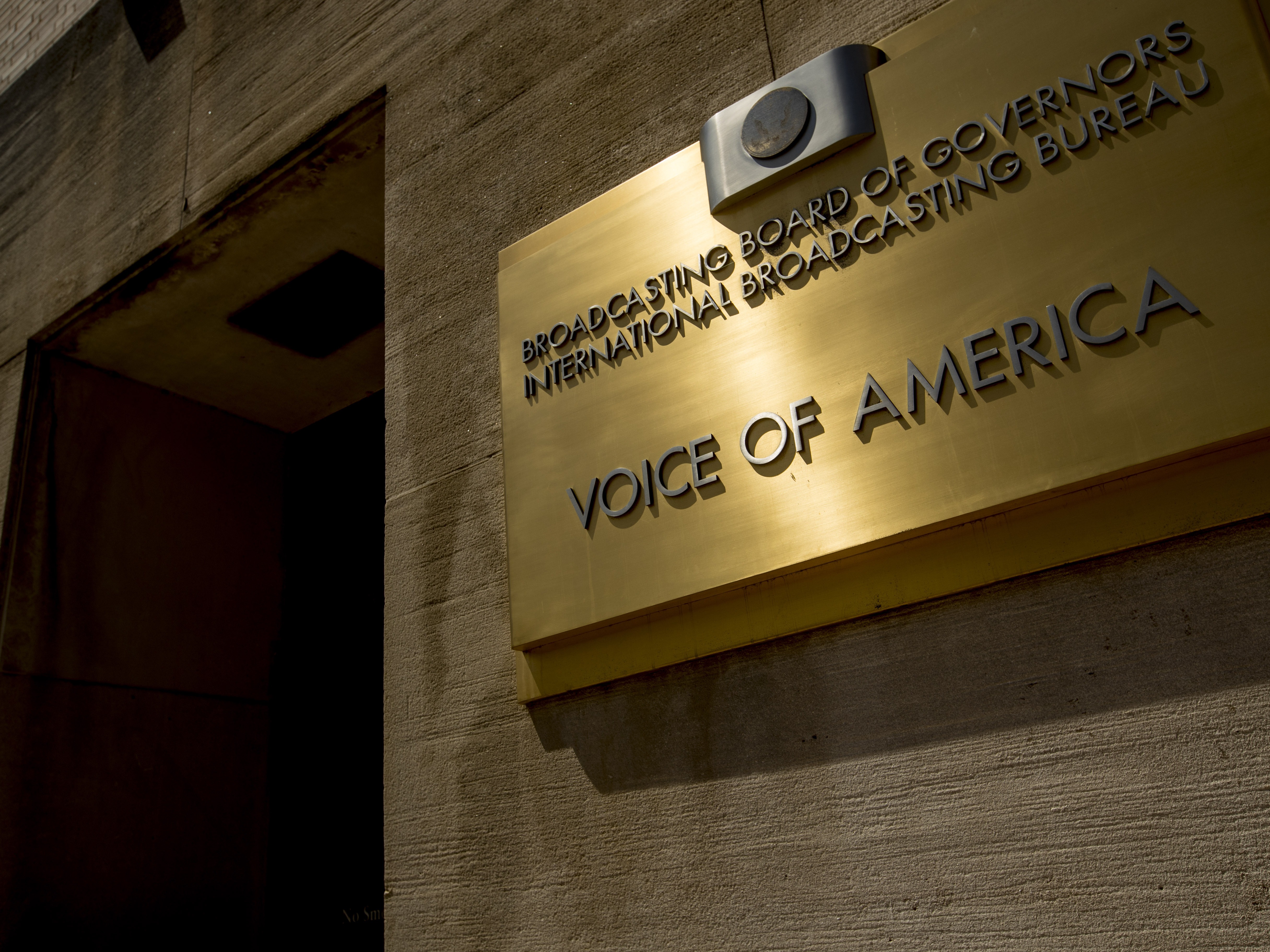 caption: The Voice of America building, June 15, 2020, in Washington.