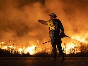 caption: Climate change is driving more frequent and intense wildfires. Companies and researchers are using AI to both detect wildfires early, and to help prevent megafires.